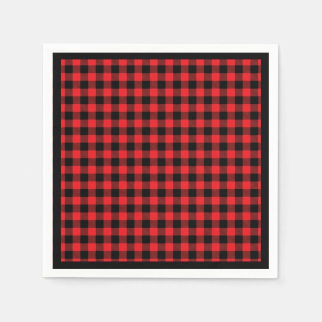 Christmas Paper Napkins Red & Black Buffalo Plaid Pappersservett (Framsidan)