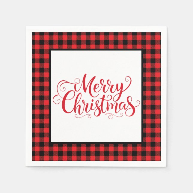 Christmas Paper Napkins Red & Black Buffalo Plaid Pappersservett (Framsidan)