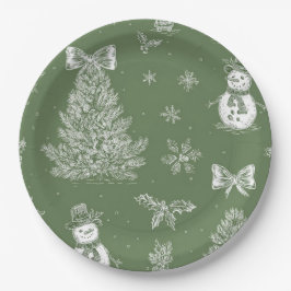 Christmas paper plate green toile