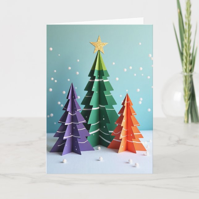 Christmas Paper Trees Card Kort (Framsida)