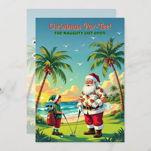Christmas Par-Tee Funny Tropical Golf Santa Party Inbjudningar (Fram/baksida)