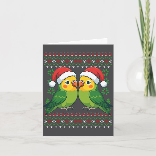 Christmas Parakeet Ugly Xmas Sweater Parakeets Lon Kort (Framsida)