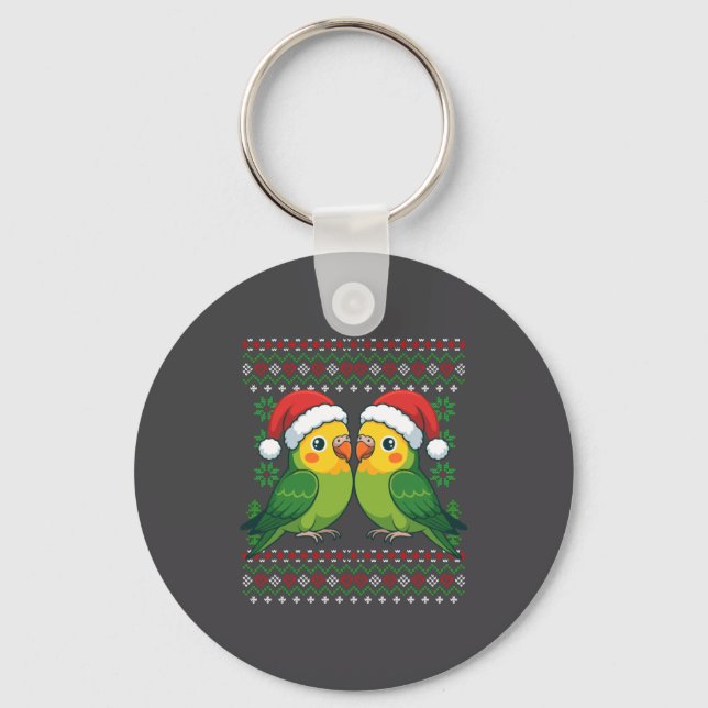 Christmas Parakeet Ugly Xmas Sweater Parakeets Lon Nyckelring (Framsida)