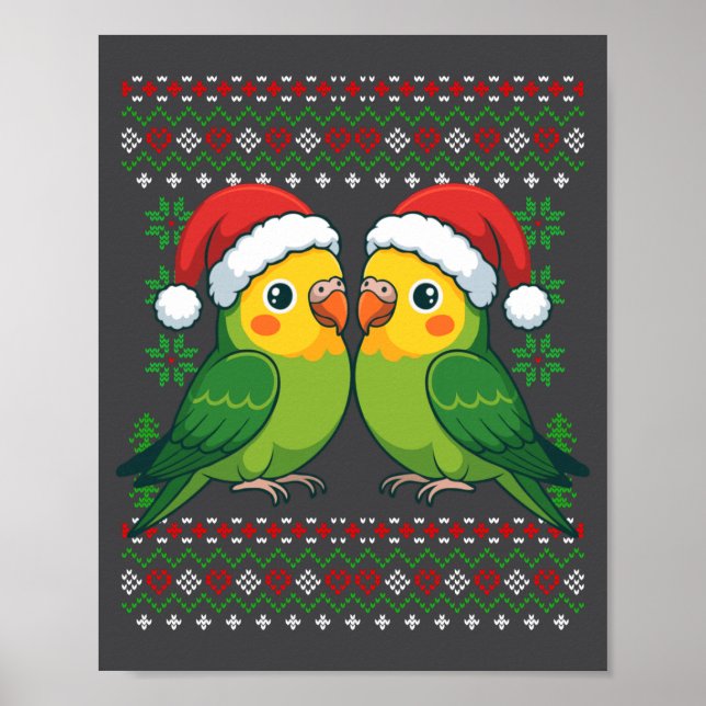 Christmas Parakeet Ugly Xmas Sweater Parakeets Lon Poster (Framsidan)