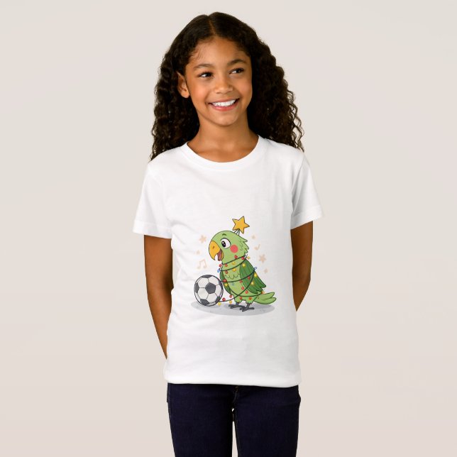 Christmas Parrot playing soccer T Shirt (Hel framsida)