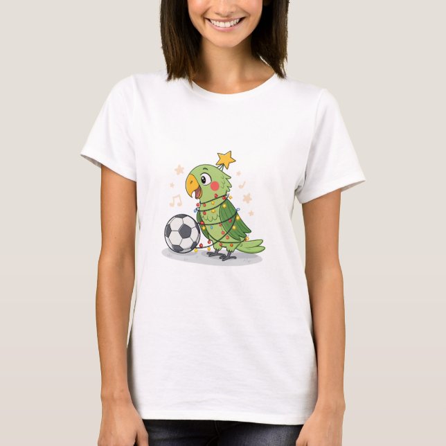 Christmas Parrot playing soccer T Shirt (Framsida)