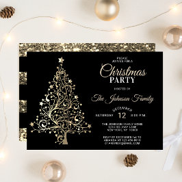 CHRISTMAS PARTY Black Guld Glitter Träd Inbjudningar