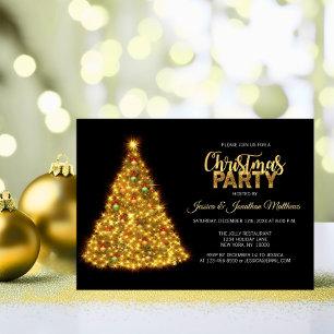 CHRISTMAS PARTY Black Guld Twinkle Ljus Träd Inbjudningar