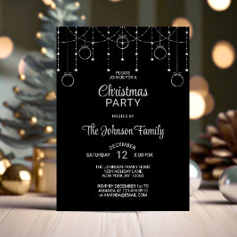 CHRISTMAS PARTY Black Silver Glitter Stars Inbjudningar