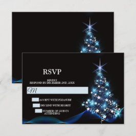 Christmas Party Blue Shiny Tree Black Elegant OSA Kort