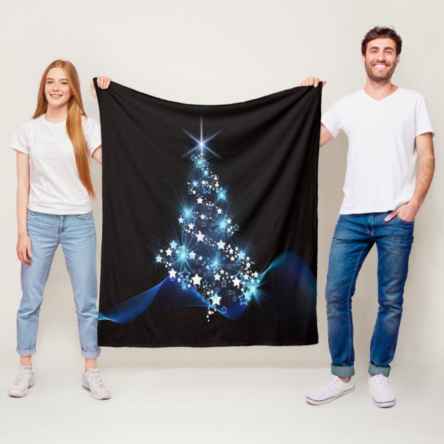 Christmas Party Blue Tree Shiny Black Elegant Fleecefilt (På plats)