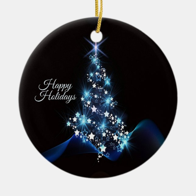 Christmas Party Blue Tree Shiny Black Elegant Julgransprydnad Keramik (Framsidan)