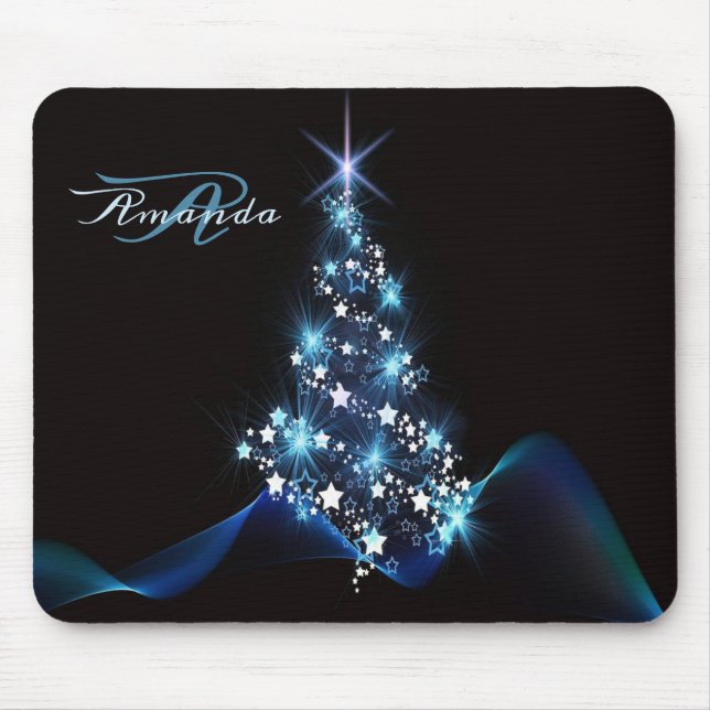 Christmas Party Blue Tree Shiny Black Elegant Musmatta (Framsidan)