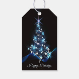 Christmas Party Blue Tree Shiny Black Elegant Presentetikett