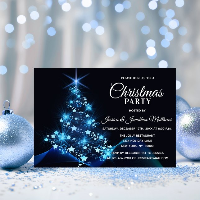 CHRISTMAS PARTY BLUE Twinkle Ljus Träd Inbjudningar (CHRISTMAS PARTY BLUE Twinkle Lights Snow Tree Invitation)