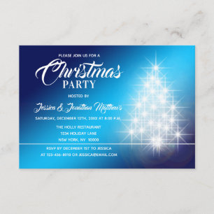 CHRISTMAS PARTY Blue White Twinkle Ljus Träd Inbjudningar