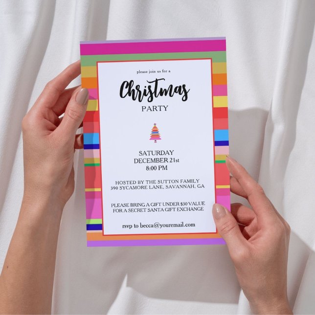 Christmas Party Colorful Stripes Inbjudningar (Skapare uppladdad)