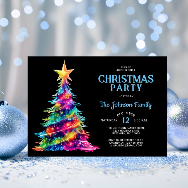 CHRISTMAS PARTY Colorful Träd Twinkle Ljus Inbjudningar (CHRISTMAS PARTY Colorful Tree Twinkle Lights Invitation)