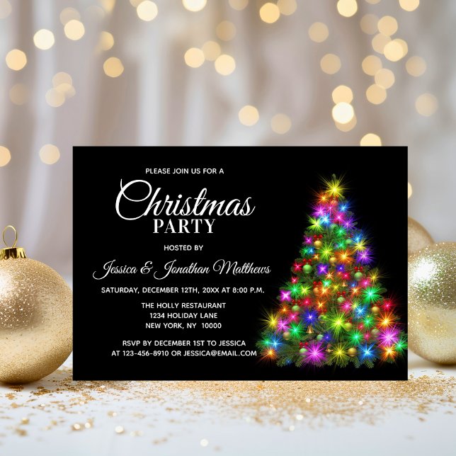 CHRISTMAS PARTY Colorful Twinkle Ljus Träd Inbjudningar (CHRISTMAS PARTY Colorful Twinkle Lights Tree Invitation)