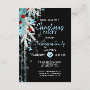 CHRISTMAS PARTY Decor Blue Silver Black Snöflingor Inbjudningar