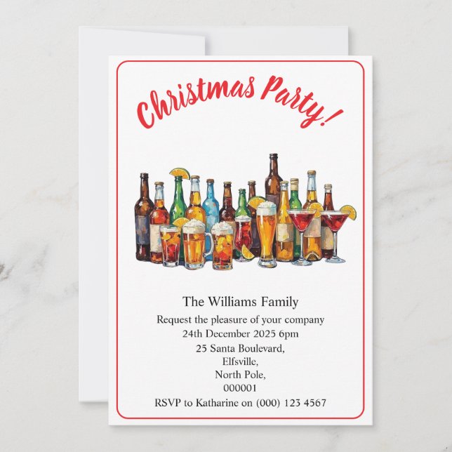 Christmas Party Drinks And Cocktails Minimal Xmas Inbjudningar (Framsida)