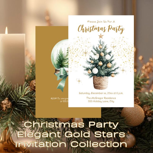 Christmas Party Elegant Gold Stars  Inbjudningar (Christmas Party Elegant Gold Stars Invitation)