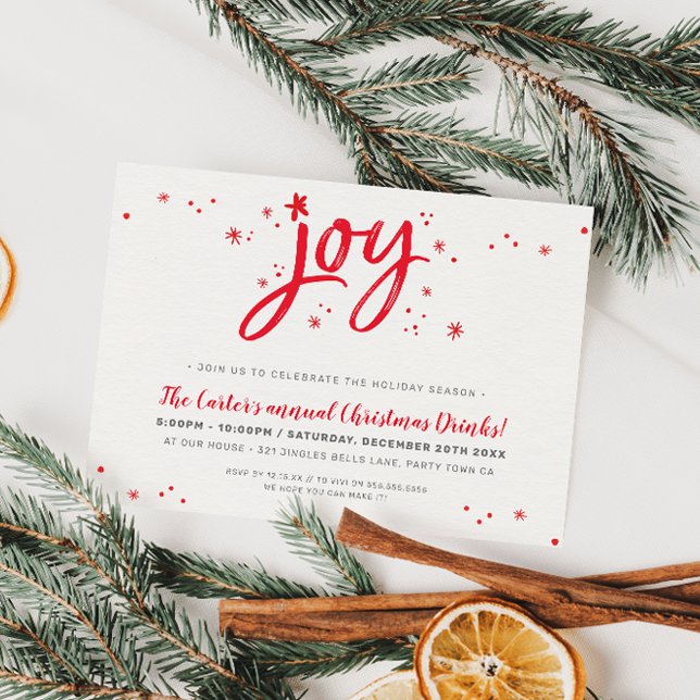 CHRISTMAS PARTY festive lettering joy red sparkles Julkort (Skapare uppladdad)