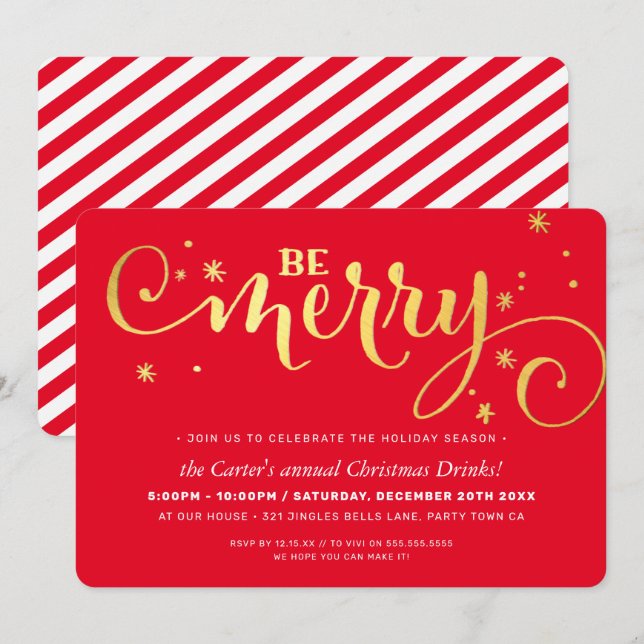 CHRISTMAS PARTY festive roligt typography BE MERRY Julkort (Fram/baksida)