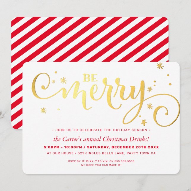 CHRISTMAS PARTY festive roligt typography BE MERRY Julkort (Fram/baksida)