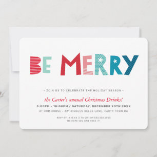 CHRISTMAS PARTY festive roligt typography BE MERRY Julkort