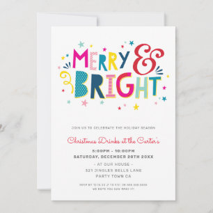 CHRISTMAS PARTY festive typography MERRY & BRIGHT Julkort