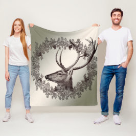 Christmas Party Floral Reindeer Golden Winter Fleecefilt