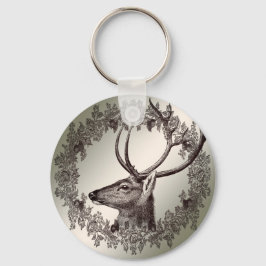 Christmas Party Floral Reindeer Golden Winter Nyckelring