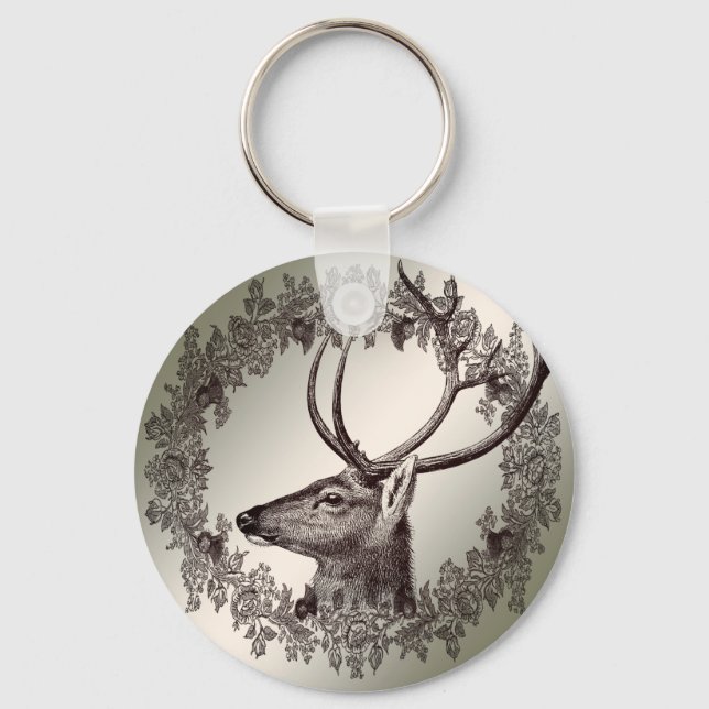 Christmas Party Floral Reindeer Golden Winter Nyckelring (Framsida)