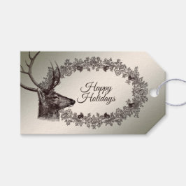 Christmas Party Floral Reindeer Golden Winter Presentetikett