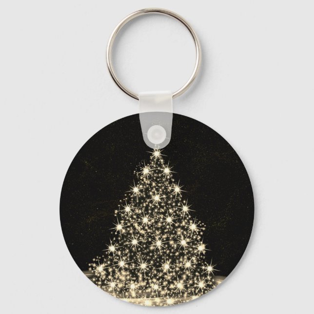 Christmas Party Golden Shiny Tree Winter Black Nyckelring (Framsida)