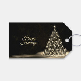 Christmas Party Golden Shiny Tree Winter Black Presentetikett