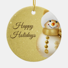 Christmas Party Golden Snowman Snowflakes Holidays Julgransprydnad Keramik