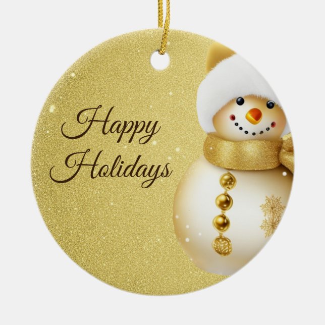 Christmas Party Golden Snowman Snowflakes Holidays Julgransprydnad Keramik (Framsidan)