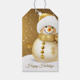 Christmas Party Golden Snowman Snowflakes Holidays Presentetikett
