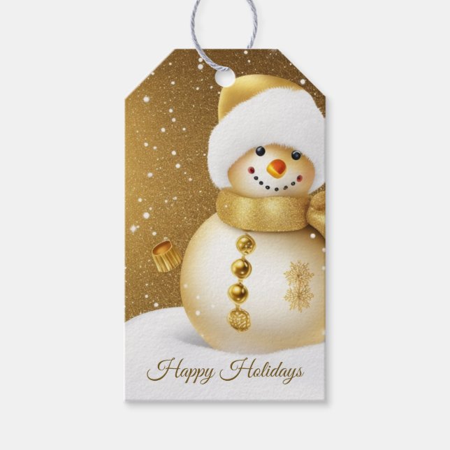 Christmas Party Golden Snowman Snowflakes Holidays Presentetikett (Framsidan)