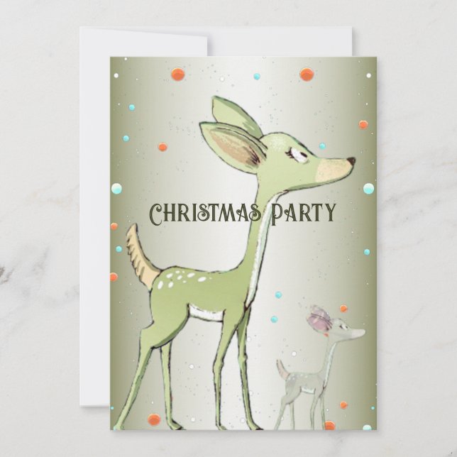 Christmas Party Green Deers Holidays Cute Inbjudningar (Framsida)