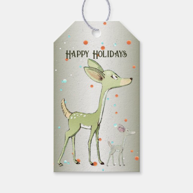 Christmas Party Green Deers Holidays Cute Presentetikett (Framsidan)