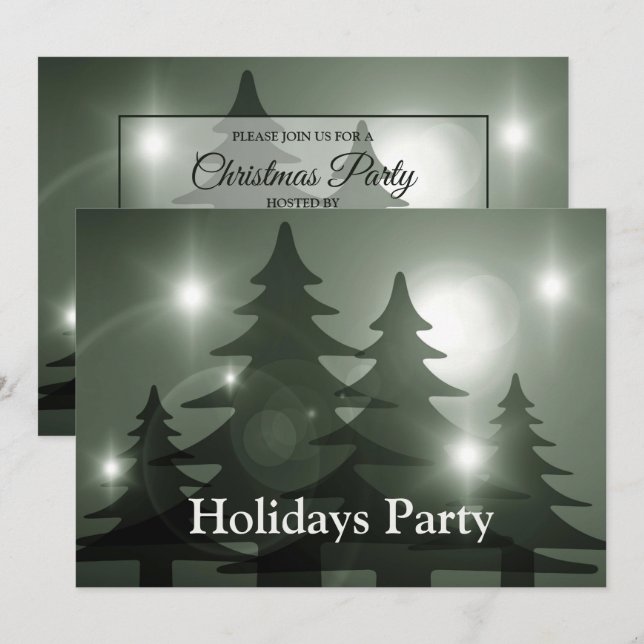 Christmas Party Green Trees Holiday Winter Elegant Inbjudningar (Fram/baksida)