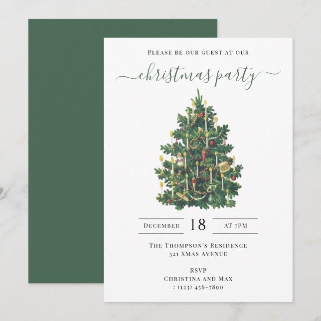 Christmas Party Holiday Vintage Elegant Inbjudningar (Fram/baksida)