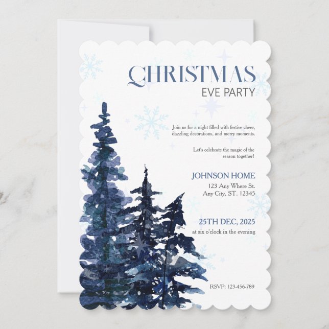 Christmas Party Invitation, Blue Chic Invitations Inbjudningar (Framsida)