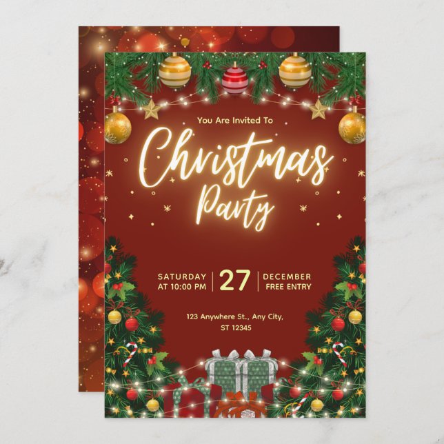 Christmas Party Invitation Flyer Inbjudningar (Fram/baksida)