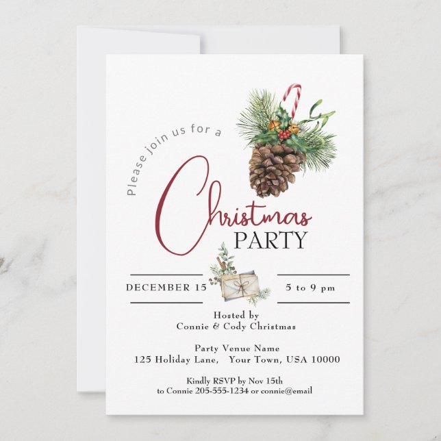 CHRISTMAS PARTY INVITATION, GRÄS CONE & CANDY CANE INBJUDNINGAR (Framsida)