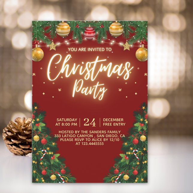 Christmas Party Invitation with Shining Yellow Inbjudningar (Skapare uppladdad)