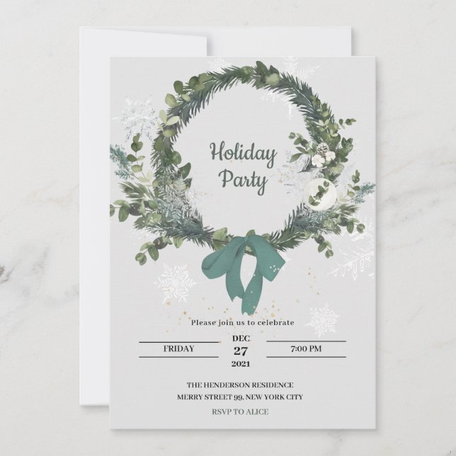 Christmas Party Invitation Wreath Snowflakes Inbjudningar (Framsida)